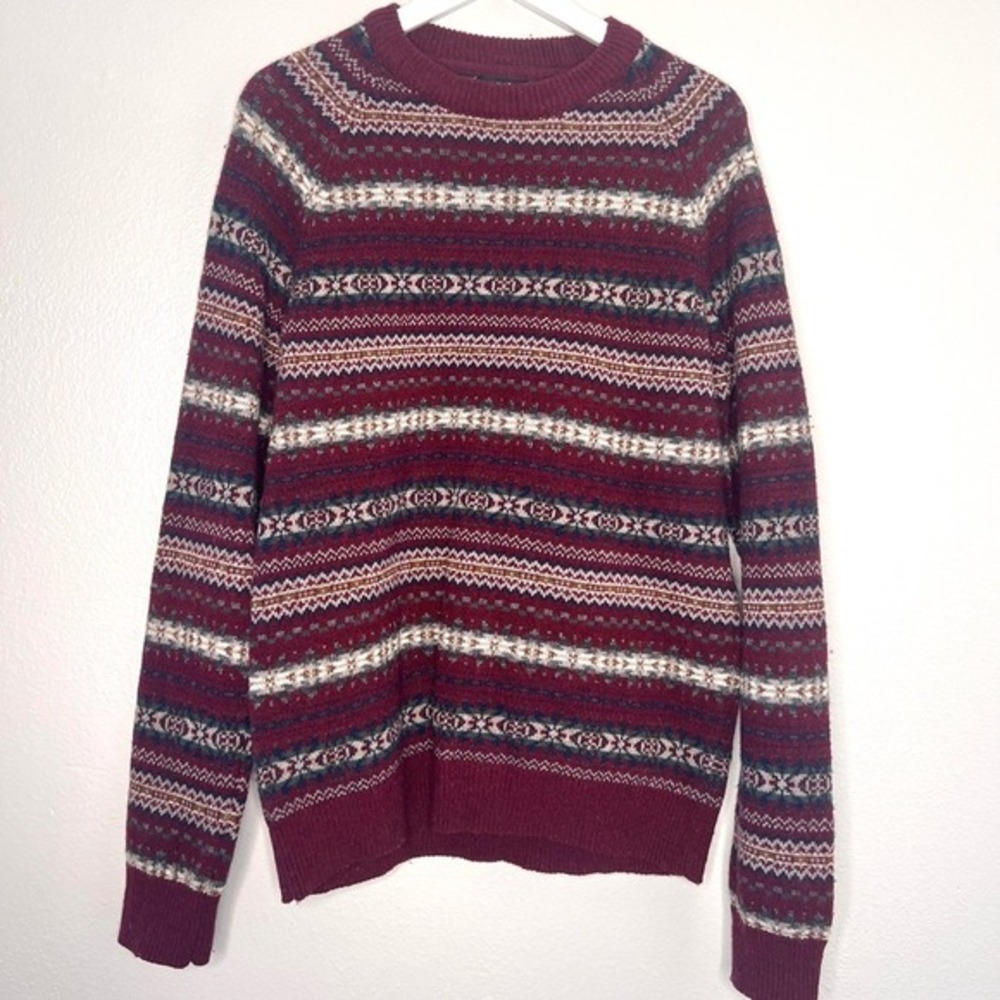 H&M men's Wool blend‎ Nordic pattern burgundy sweater M #15